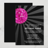 Roze Disco Bal Bat Mitzvah Uitnodigingen (Voorkant / Achterkant)