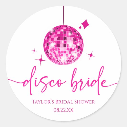Roze Disco Bal Disco Bruid Bruidsjurk Shower Ronde Sticker (Voorkant)