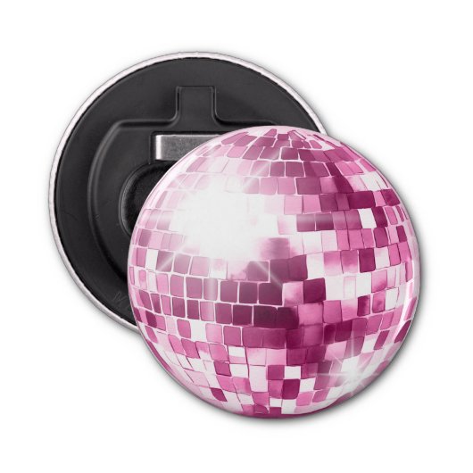 Roze Disco Bal Flesopener Button Flesopener (Voorkant)