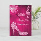 Roze Disco Bal Glitter Hakken 50e Verjaardag Kaart (Staand voorkant)