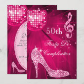 Roze Disco Bal Glitter Hakken 50e Verjaardag Kaart (Voorkant / Achterkant)