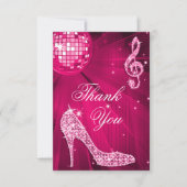 Roze Disco Bal Glitter Hakken Dank Je Bedankkaart (Voorkant)