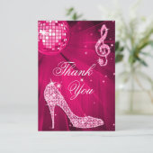Roze Disco Bal Glitter Hakken Dank Je Bedankkaart (Staand voorkant)