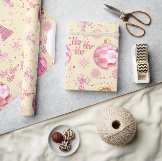 Roze Disco Bal Kerst Inpakpapier (Crafts)