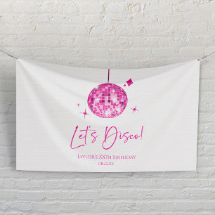 Roze Disco Bal Let's Disco Verjaardagsfeestje Spandoek