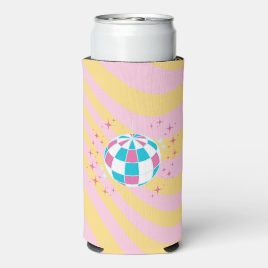Roze Disco Bal, Party Art, Preppy, Preppy Stijl Seltzer Blikjeskoeler (Seltzer Achterkant)