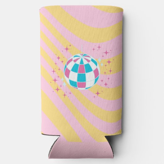 Roze Disco Bal, Party Art, Preppy, Preppy Stijl Seltzer Blikjeskoeler (Achterkant)