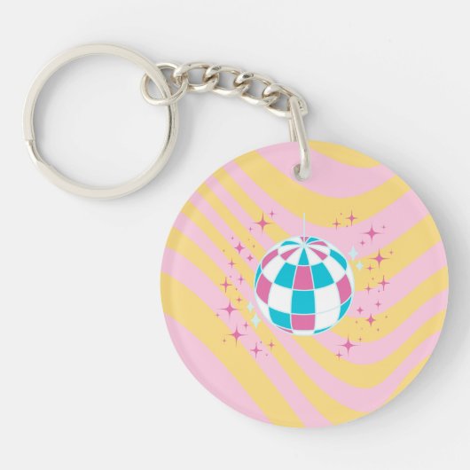 Roze Disco Bal, Party Art, Preppy, Preppy Stijl Sleutelhanger (Voorkant)