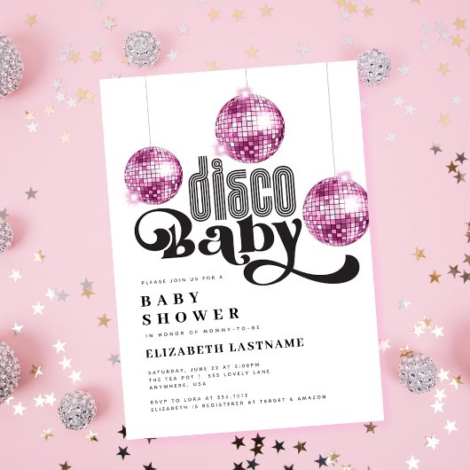 Roze Disco Bal Retro Disco Baby Shower Kaart