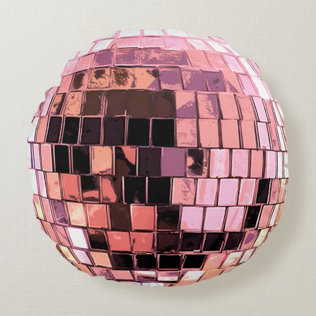Roze Disco Bal Rond Kussen (Voorkant)