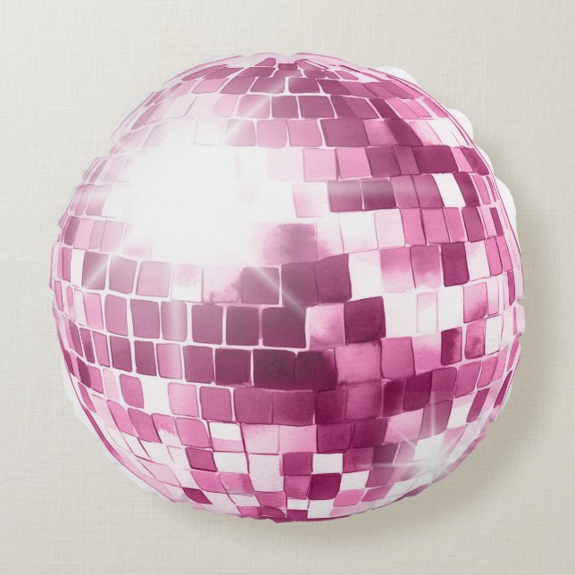 Roze Disco bal rond kussen (Voorkant)