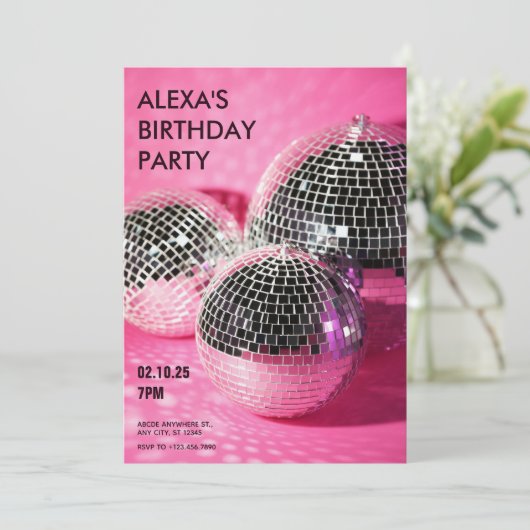 Roze disco bal Verjaardagsfeest Kaart (Staand voorkant)