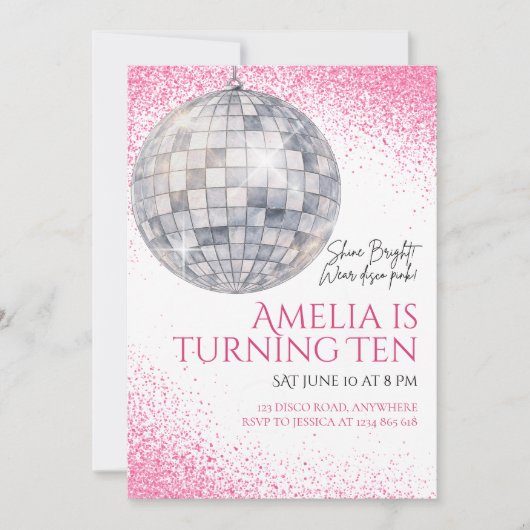 Roze Disco Bal Verjaardagsuitnodiging Kaart (Voorkant)