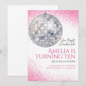 Roze Disco Bal Verjaardagsuitnodiging Kaart (Voorkant / Achterkant)