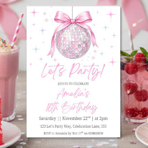 Roze Disco Bal Verjaardagsuitnodiging, Roze Coquet Kaart