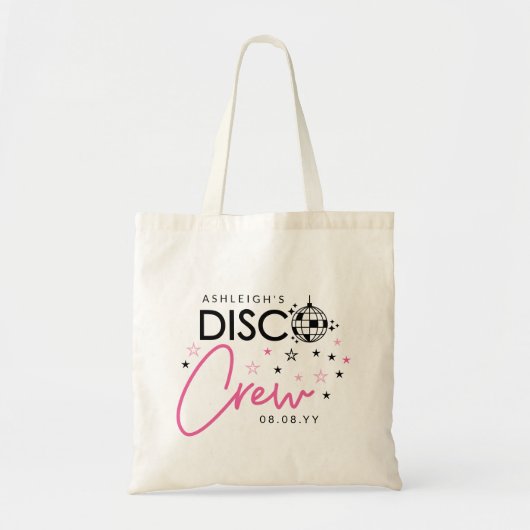 Roze Disco Ball Bachelorette Disco Crew Tote Bag (Voorkant)