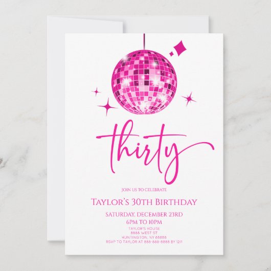 Roze Disco Ball Dertig 30e Verjaardagsfeest Kaart (Voorkant)