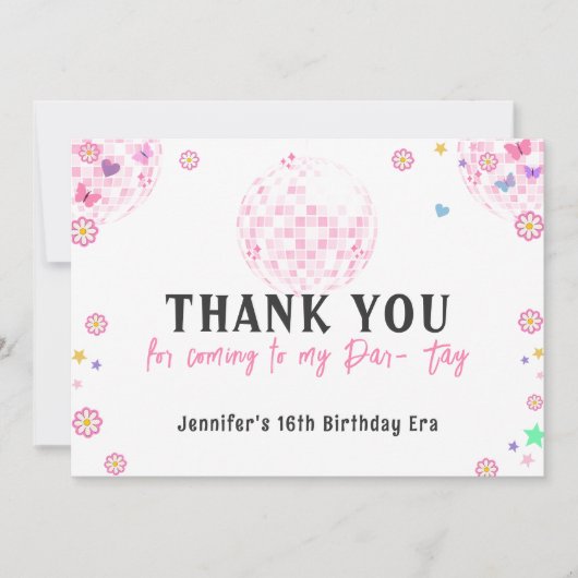 Roze Disco Ball Eras Verjaardag Dank je kaart (Voorkant)