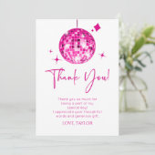 Roze Disco Ball Laten we Disco Verjaardagsfeestje Bedankkaart (Staand voorkant)