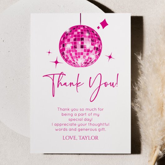 Roze Disco Ball Laten we Disco Verjaardagsfeestje Bedankkaart