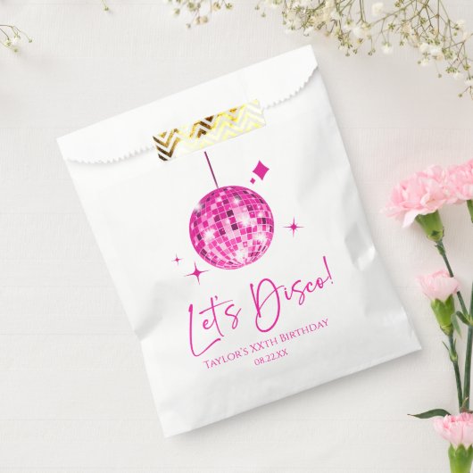 Roze Disco Ball Laten we Disco Verjaardagsfeestje Bedankzakje (Gezegeld)