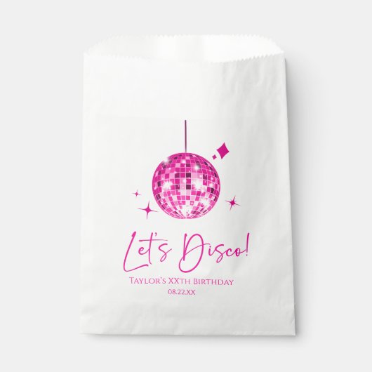 Roze Disco Ball Laten we Disco Verjaardagsfeestje Bedankzakje (Voorkant)