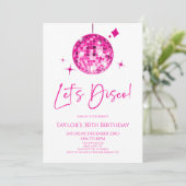 Roze Disco Ball Laten we Disco Verjaardagsfeestje Kaart (Staand voorkant)