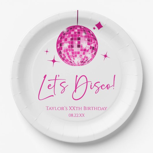 Roze Disco Ball Laten we Disco Verjaardagsfeestje Papieren Bordje (Voorkant)