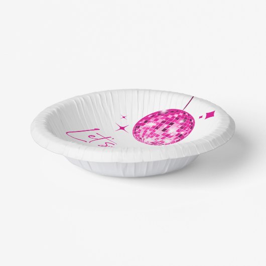 Roze Disco Ball Laten we Disco Verjaardagsfeestje Papieren Kommen (Gebogen)
