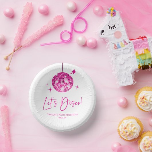 Roze Disco Ball Laten we Disco Verjaardagsfeestje Papieren Kommen (Feest)