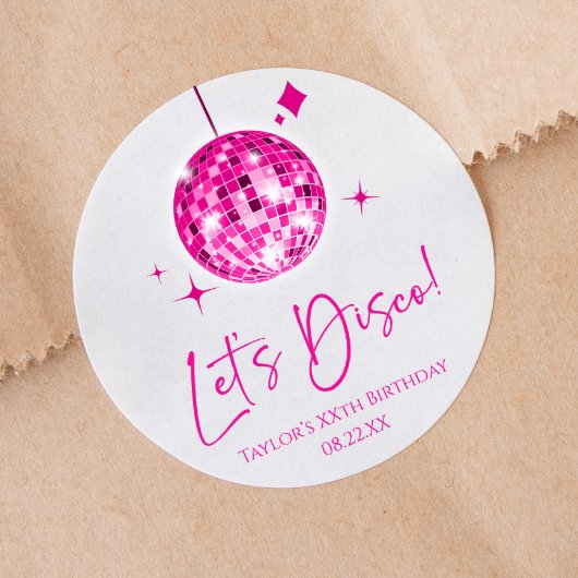 Roze Disco Ball Laten we Disco Verjaardagsfeestje Ronde Sticker