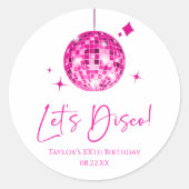 Roze Disco Ball Laten we Disco Verjaardagsfeestje Ronde Sticker (Voorkant)