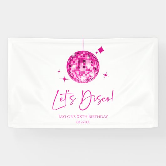 Roze Disco Ball Laten we Disco Verjaardagsfeestje Spandoek (Horizontaal)