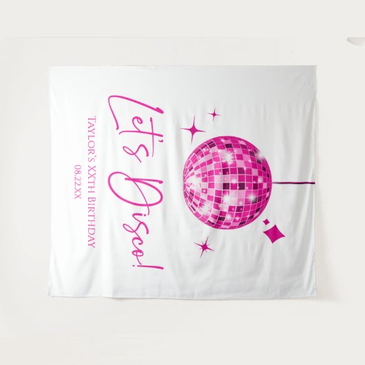 Roze Disco Ball Laten we Disco Verjaardagsfeestje Wandkleed (Voorkant (horizontaal))