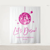 Roze Disco Ball Laten we Disco Verjaardagsfeestje Wandkleed (Voorkant)