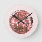 Roze Disco Ball, Meisje Accessoire, Schattige Ronde Klok (Voorkant)
