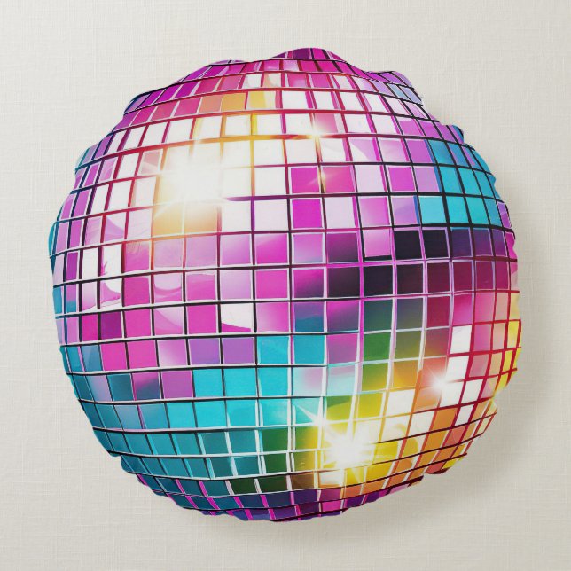 Roze Disco Ball Patroon Rond Kussen (Achterkant)