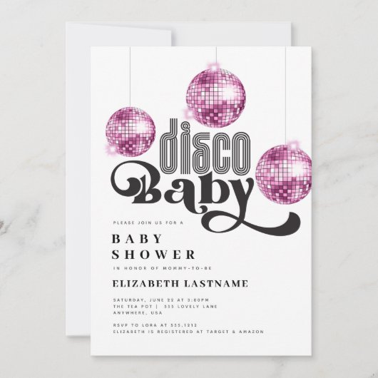 Roze Disco Ball Retro Disco Baby shower Kaart (Voorkant)