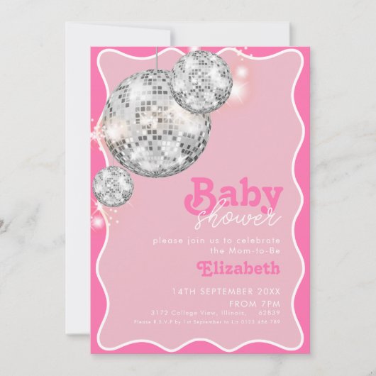 Roze Disco Ball Sparkle Baby shower Party Design Kaart (Voorkant)
