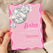 Roze Disco Ball Sparkle Baby shower Party Design Kaart