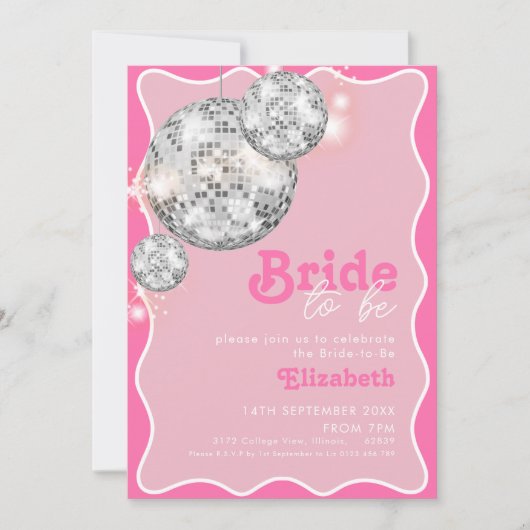 Roze Disco Ball Sparkle Bride wordt Party Design Kaart (Voorkant)
