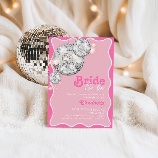 Roze Disco Ball Sparkle Bride wordt Party Design Kaart