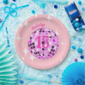 Roze Disco Ball Sweet 15th Birthday Papieren Bordje (Feest)