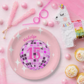 Roze Disco Ball Sweet 15th Birthday Papieren Bordje (Feest)
