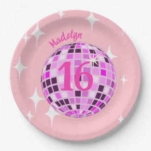 Roze Disco Ball Sweet Sixteen 16e verjaardag Papieren Bordje