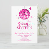 Roze Disco Ball Sweet Zestien 16e Verjaardagsfeest Kaart (Staand voorkant)