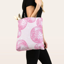 Roze Disco Ballen en Witte Sterren Patroon Retro Tote Bag