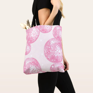 Roze Disco Ballen en Witte Sterren Patroon Retro Tote Bag