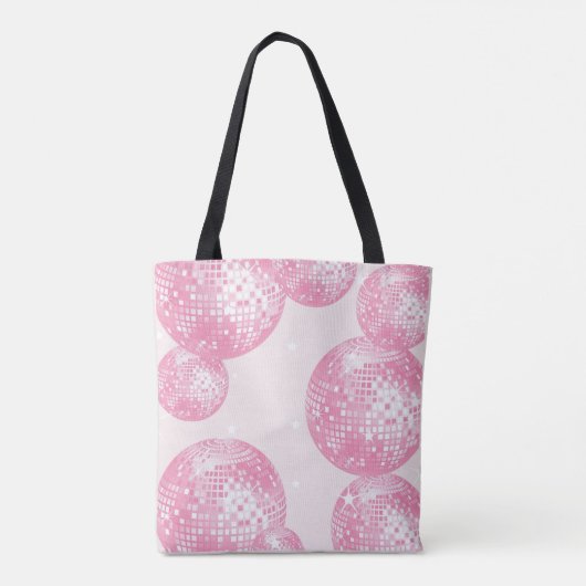 Roze Disco Ballen en Witte Sterren Patroon Retro Tote Bag (Achterkant)