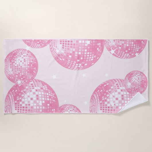 Roze Disco Ballen, Retro Stijl, Meisjesachtige Est Strandlaken (Voorkant)